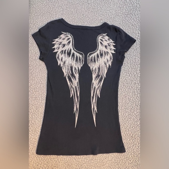 Davida Short Sleeve Graphic Print T Shirt Womens Size Medium Black & Rhinestone - Picture 2 of 7